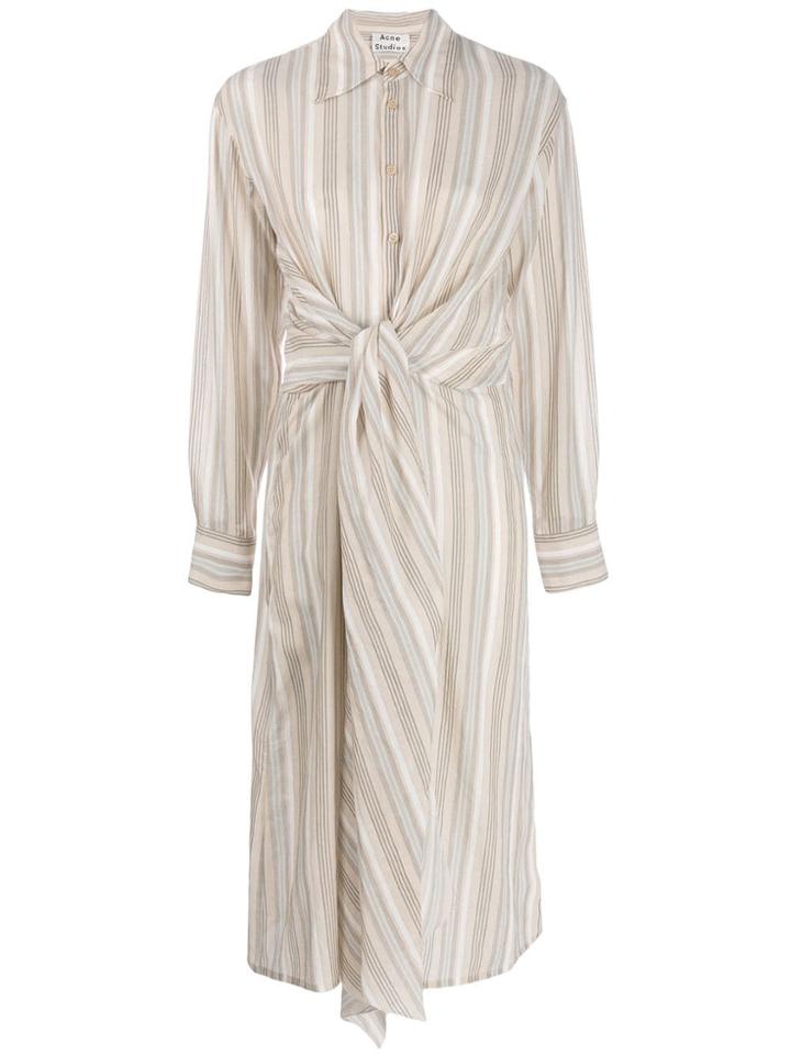 Acne Studios Striped Wrap Midi Shirt Dress - Neutrals