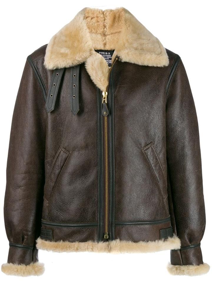 Schott Oversized Zip-up Jacket - Brown