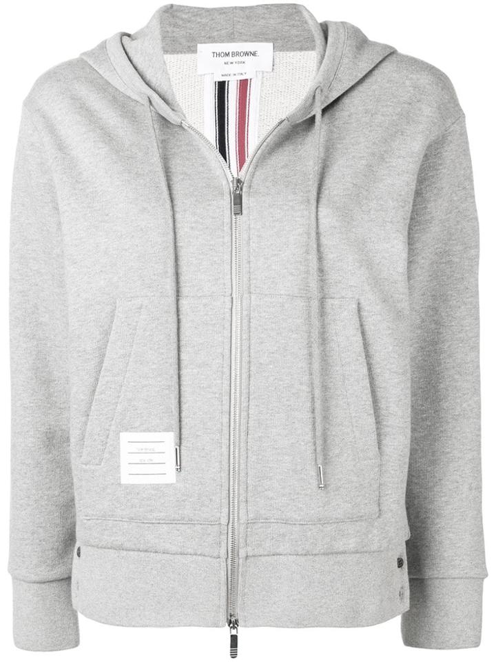 Thom Browne Center-back Stripe Zip-up Hoodie - Grey