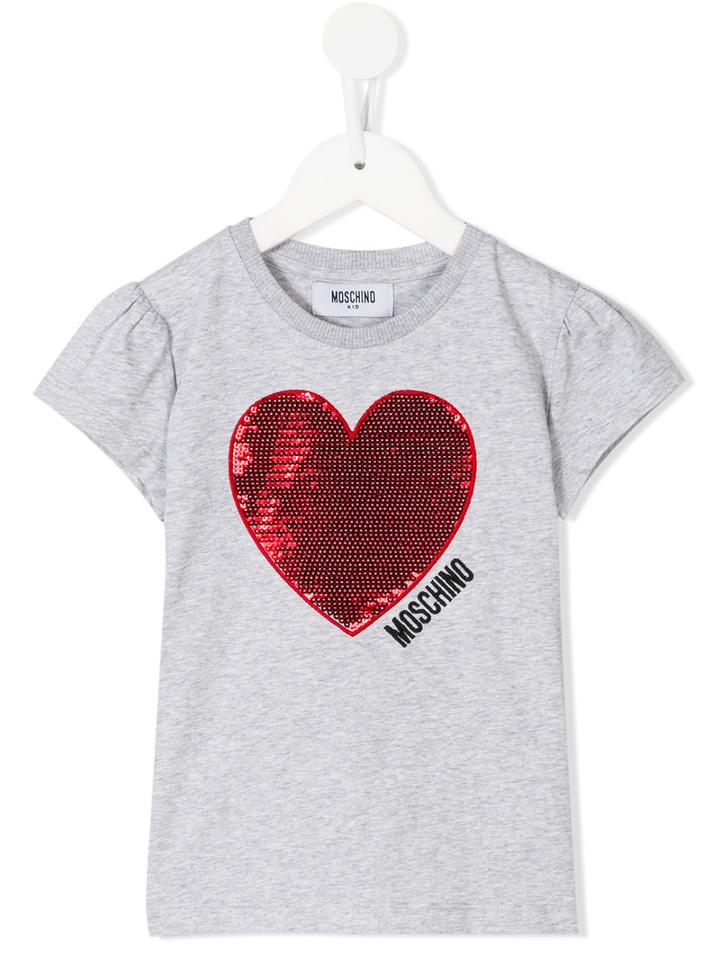Moschino Kids Sequin Heart T-shirt, Girl's, Size: 6 Yrs, Grey