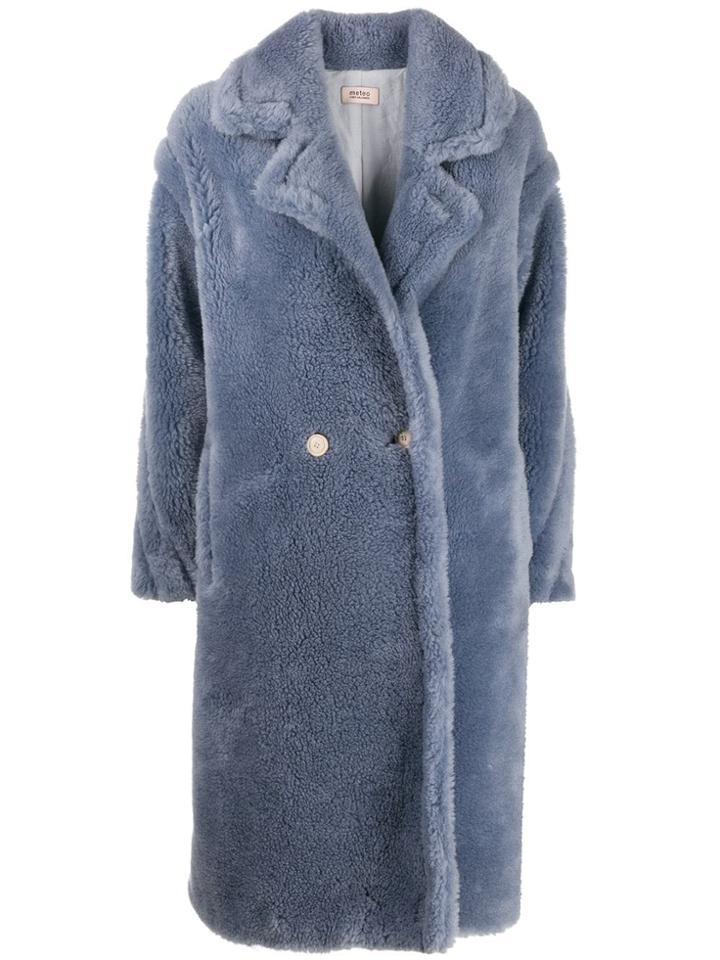 Yves Salomon Double-breasted Faux Fur Coat - Blue