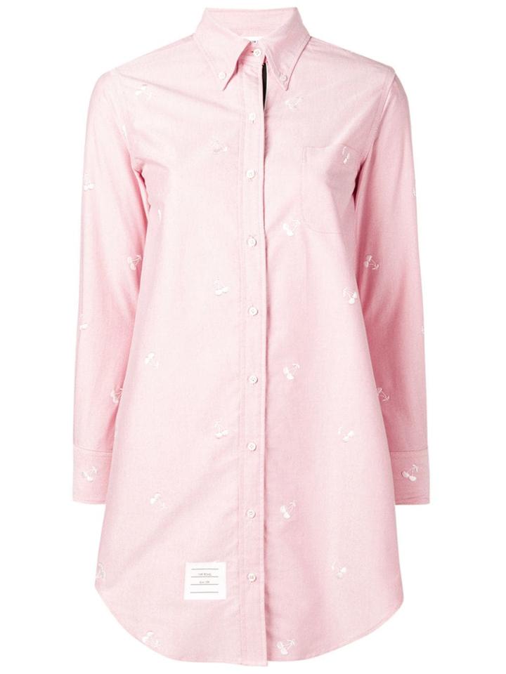 Thom Browne Cherry Embroidery Oxford Shirtdress - Red
