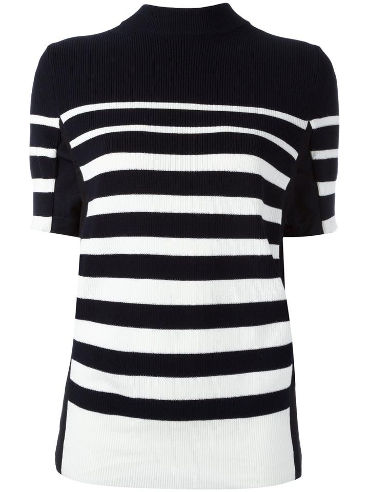 Sacai Short Sleeved Striped Sweatshirt, Women's, Size: 2, Blue, Cotton