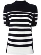Sacai Short Sleeved Striped Sweatshirt, Women's, Size: 2, Blue, Cotton