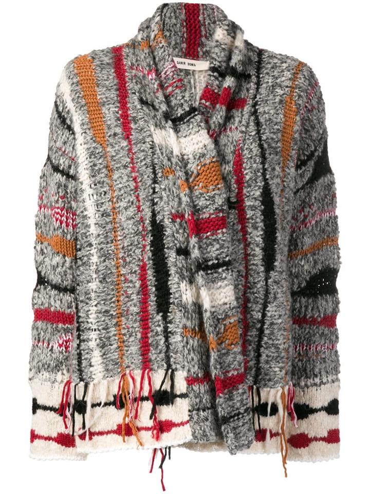 Damir Doma Striped Frayed Cardigan - Grey