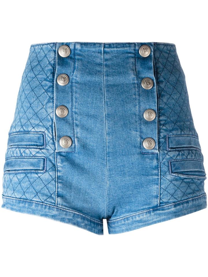 Pierre Balmain Quilted Effect Shorts, Women's, Size: 26, Blue, Cotton/spandex/elastane