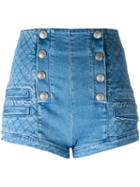 Pierre Balmain Quilted Effect Shorts, Women's, Size: 26, Blue, Cotton/spandex/elastane
