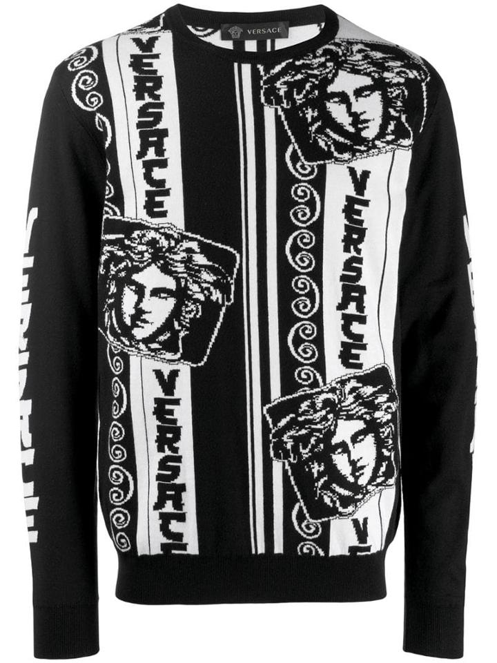 Versace Medusa Motif Intarsia Knit Jumper - Black