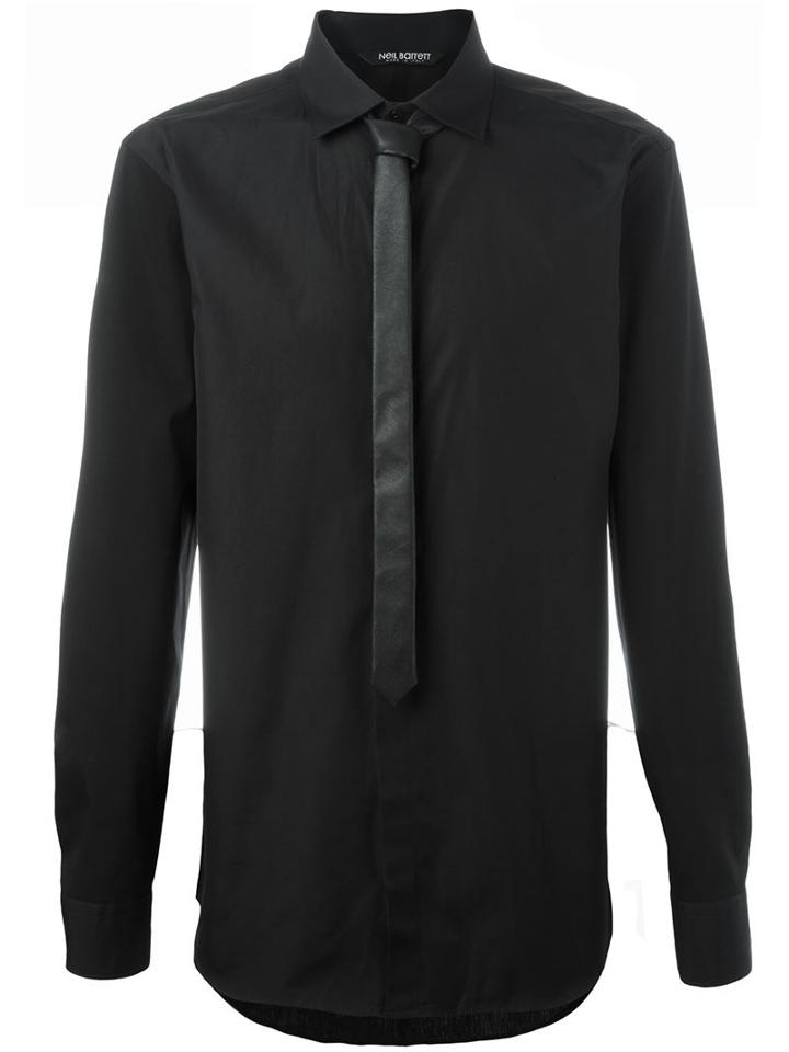 Neil Barrett Tie Detail Shirt, Men's, Size: 42, Black, Cotton/polyester/polyurethane
