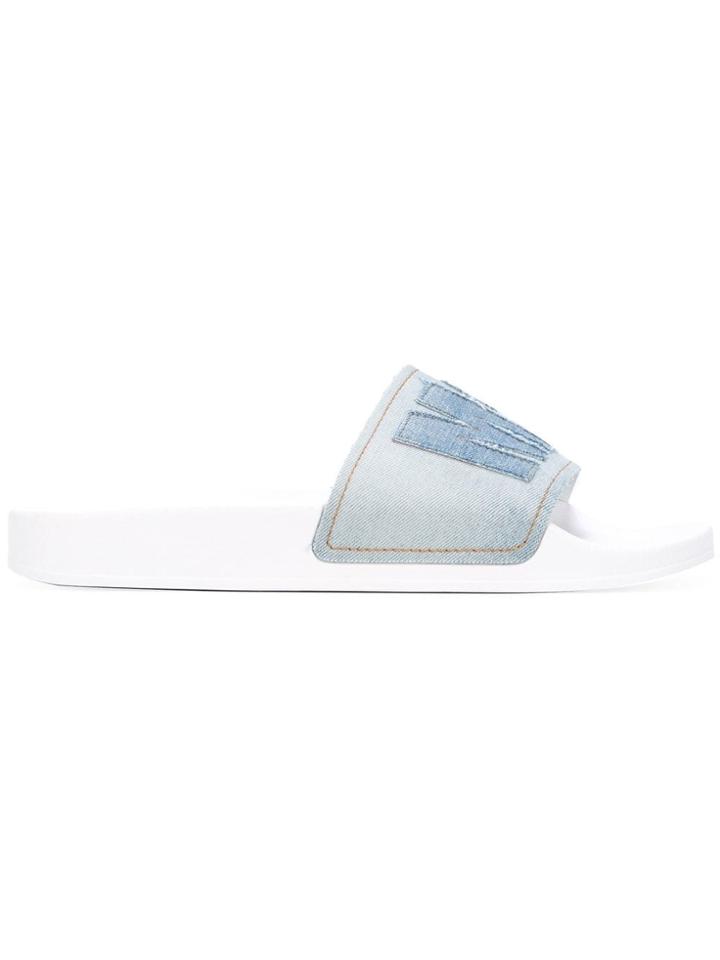 Msgm Denim Logo Sliders - Blue