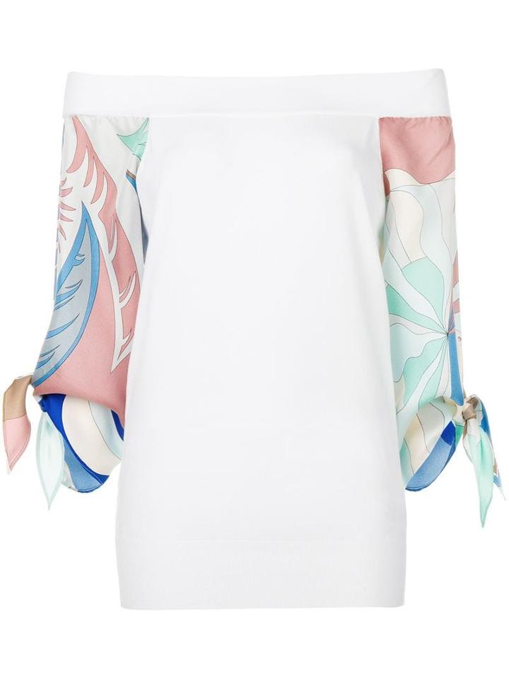 Emilio Pucci Silk-twill Sleeve Off Shoulder Jumper - White