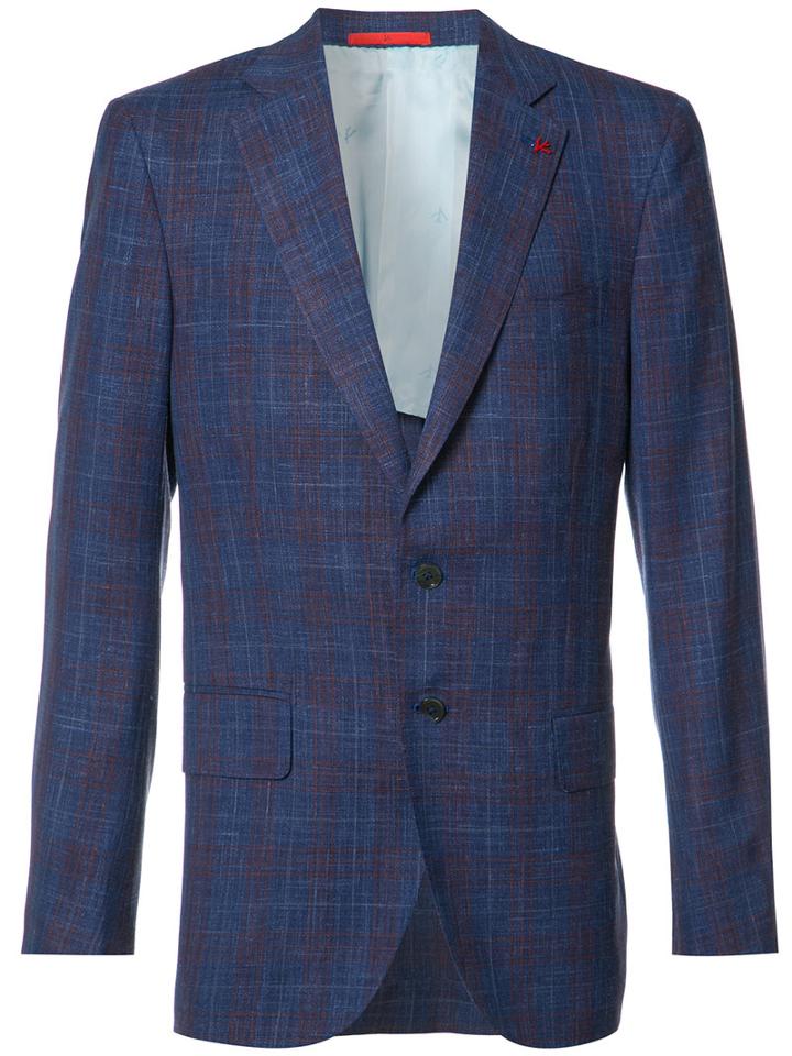 Isaia - Checked Blazer - Men - Silk/linen/flax/cupro/wool - 52, Blue, Silk/linen/flax/cupro/wool