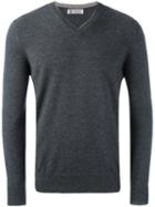 Brunello Cucinelli Cashmere V-neck Pullover, Men's, Size: 50, Grey, Cashmere