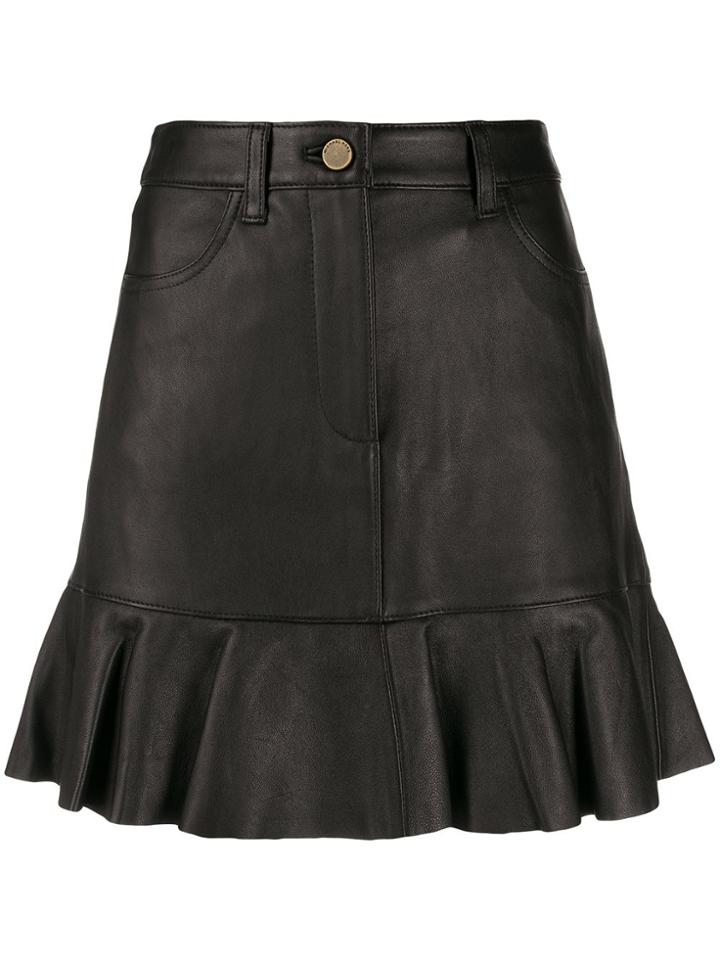 Michael Michael Kors Ruffle Hem Leather Skirt - Black