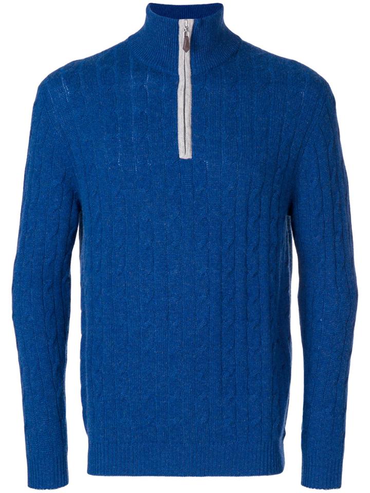 N.peal Cable Knit Half Zip Sweater - Blue