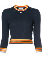 Courrèges - Striped Hem Longsleeve Sweater - Women - Cotton/cashmere - 1, Women's, Black, Cotton/cashmere
