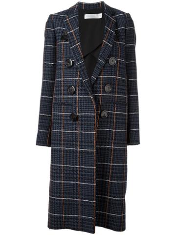 Victoria Beckham 'houndstooth Embroidered Back' Coat, Women's, Size: 10, Blue, Cotton/wool/viscose/polyester