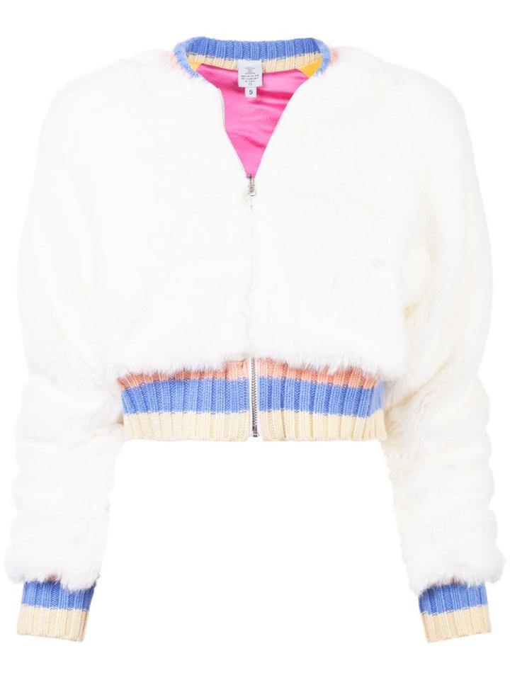 The Elder Statesman Contrast-trim Zipped Jacket - White