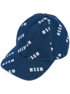 Msgm Branded Denim Baseball Cap - Blue