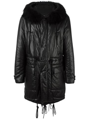 Ahirain Padded Hooded Mid Coat, Men's, Size: Medium, Black, Calf Leather