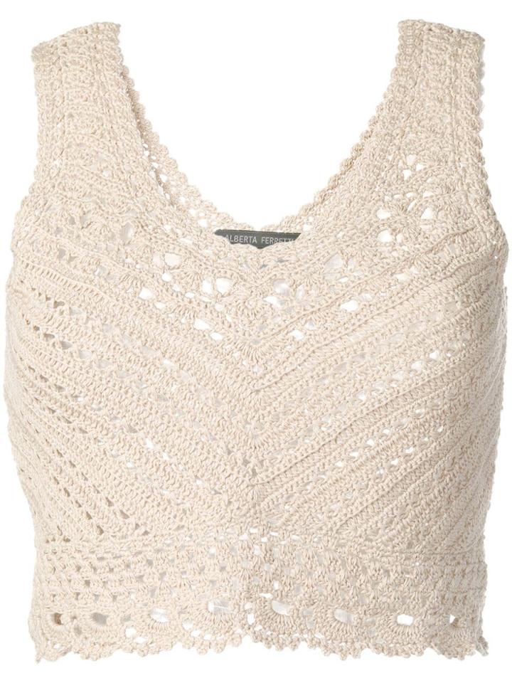 Alberta Ferretti Crochet Crop Top - Neutrals