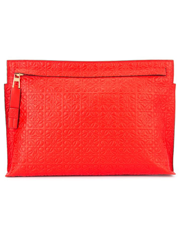 Loewe Logo Embossed T Clutch - Red