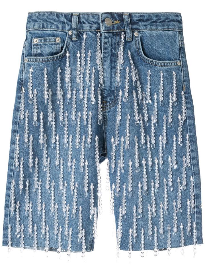 Dalood All-over Pearl-bead Jean-shorts - Blue