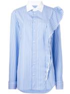 Maison Margiela Striped Ruffle Detail Shirt, Women's, Size: 40, Blue, Cotton
