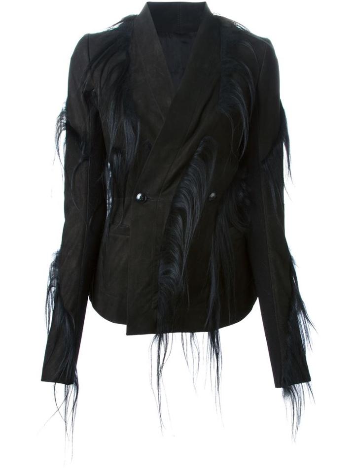 Rick Owens Goat Fur Detail Blazer, Women's, Size: 44, Black, Goat Fur/lamb Skin/cupro/virgin Wool