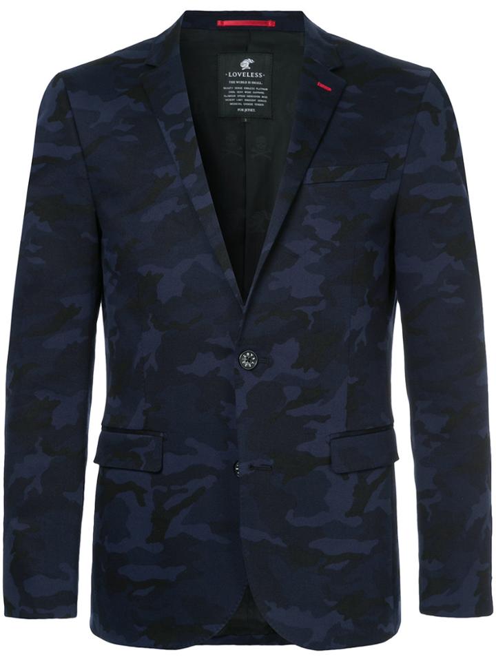 Loveless Camouflage Print Blazer - Blue