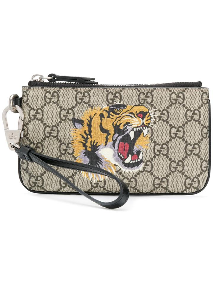 Gucci Tiger Print Gg Supreme Card Case - Brown
