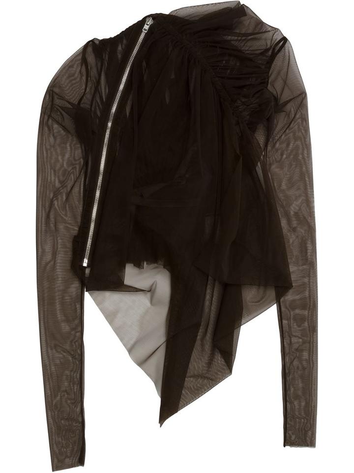 Rick Owens Lilies Draped Tulle Zip Jacket, Women's, Size: 44, Brown, Polyamide/spandex/elastane