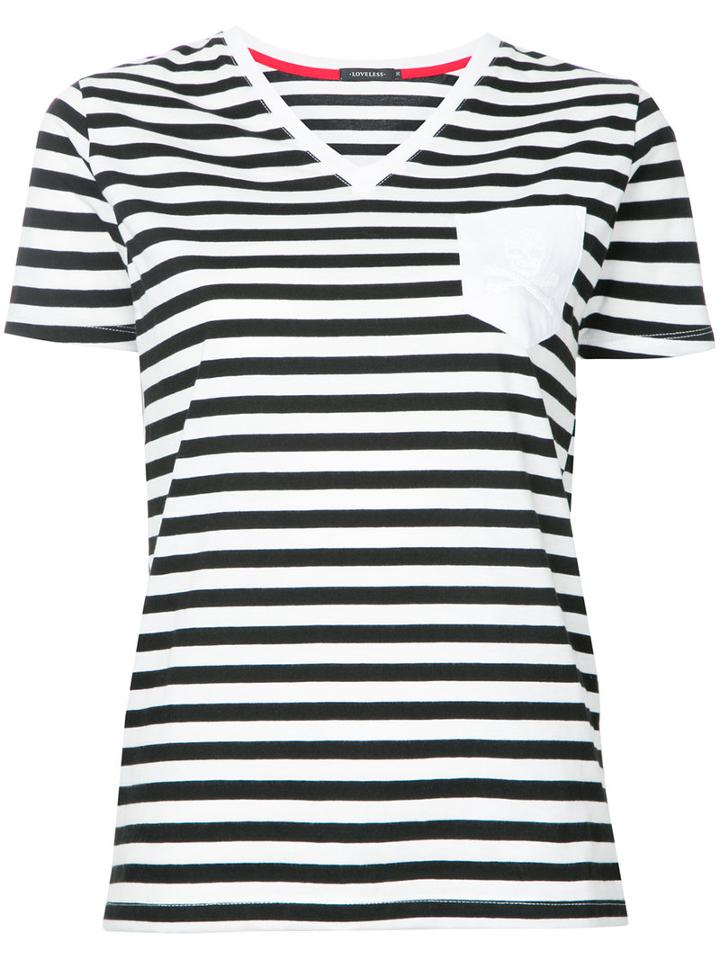 Loveless - Striped V-neck T-shirt - Women - Cotton - 36, White, Cotton