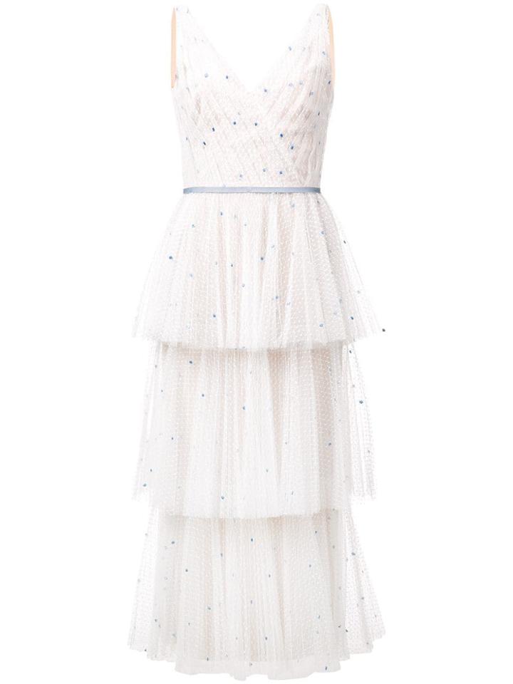 Marchesa Notte Frilled Midi Dress - Neutrals