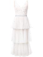 Marchesa Notte Frilled Midi Dress - Neutrals
