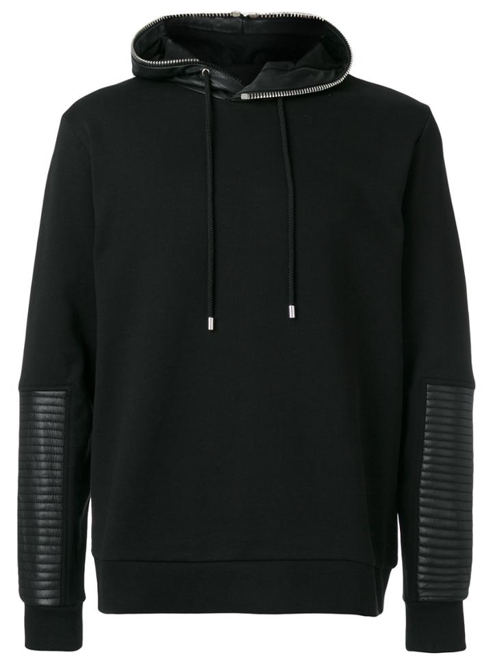 Les Hommes Quilted Detail Hoodie - Black