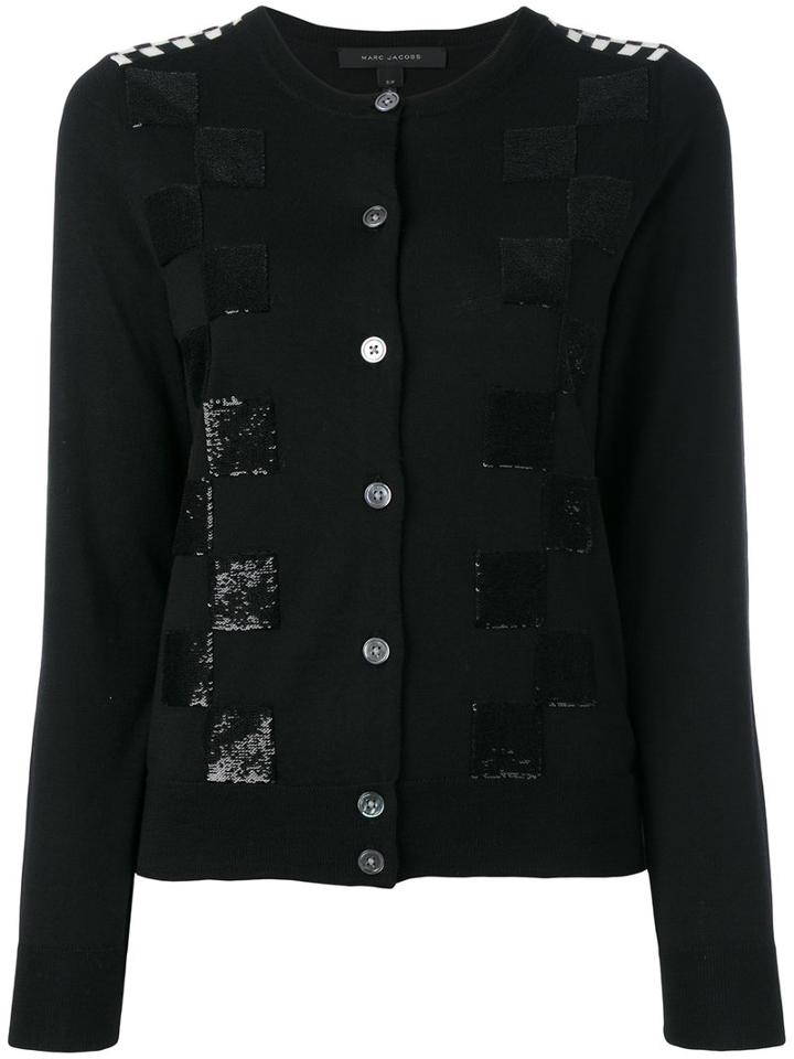 Marc Jacobs Embroidered Classic Checkered Cardigan, Women's, Size: Small, Black, Wool
