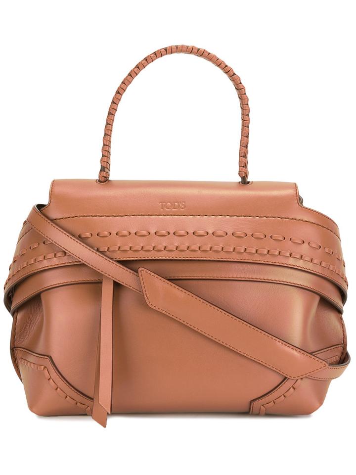 Tod's Woven Panel Tote Bag, Women's, Brown, Leather