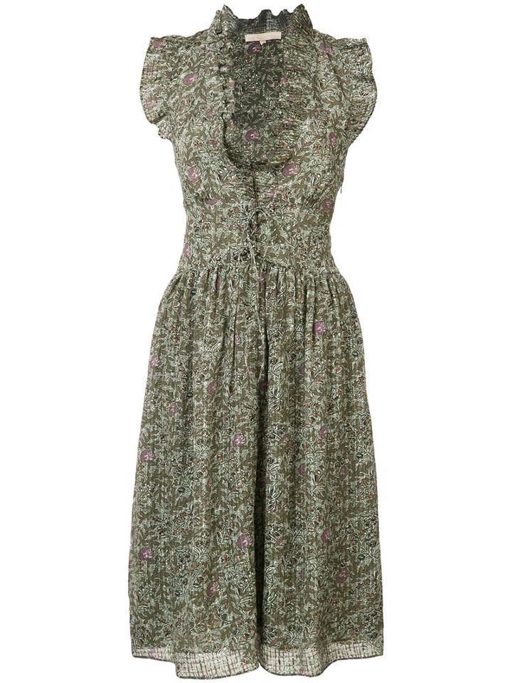 Vanessa Bruno Sleeveless Frill Leaf Dress, Women's, Size: 36, Green, Silk