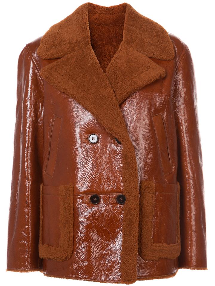 Yves Salomon Double Breasted Shearling Jacket - Brown