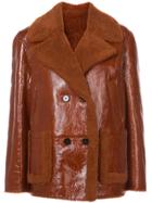 Yves Salomon Double Breasted Shearling Jacket - Brown