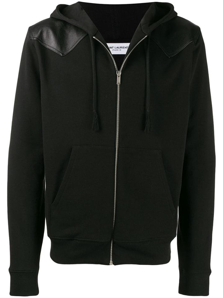Saint Laurent Leather Detail Zip-up Jacket - Black