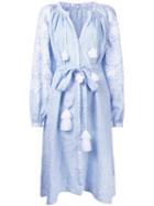 March 11 Embroidered Belt Dress, Women's, Size: Small, Blue, Linen/flax
