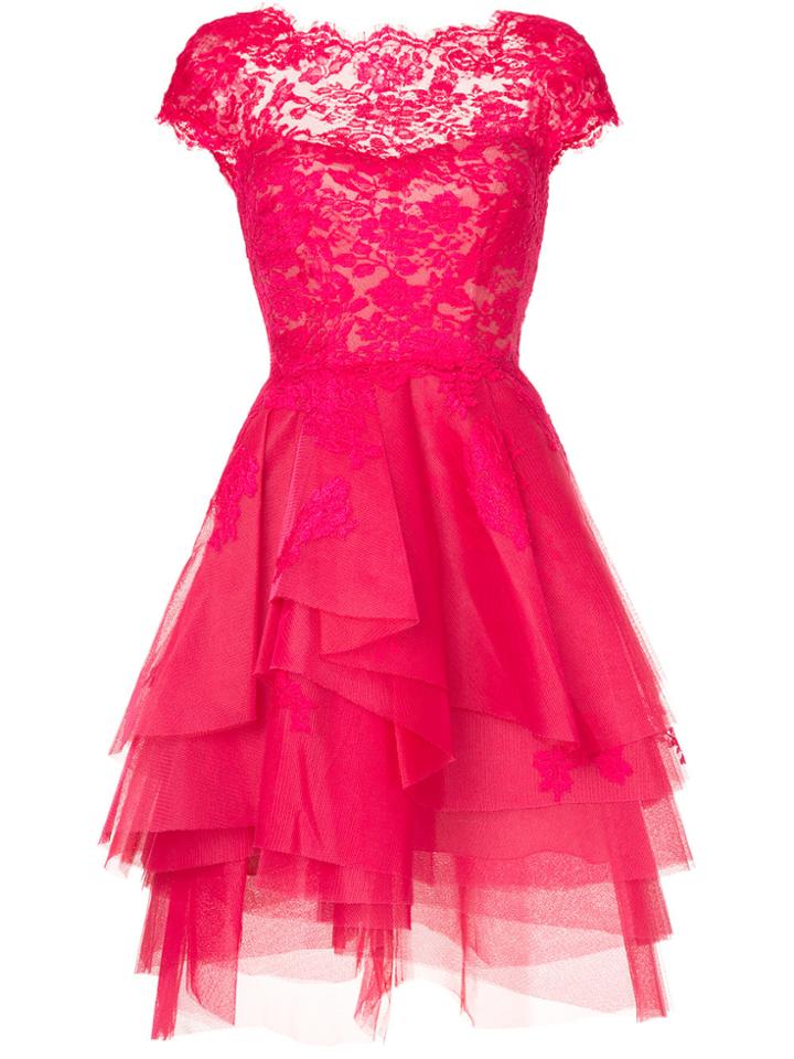 Monique Lhuillier Lace-embroidered Flared Dress - Pink & Purple