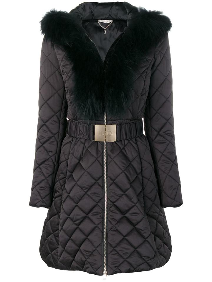 Liu Jo Fur Trimmed Coat - Black