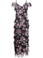 Alessandra Rich Tiered Floral Print Dress, Women's, Size: 44, Black, Viscose/nylon/silk