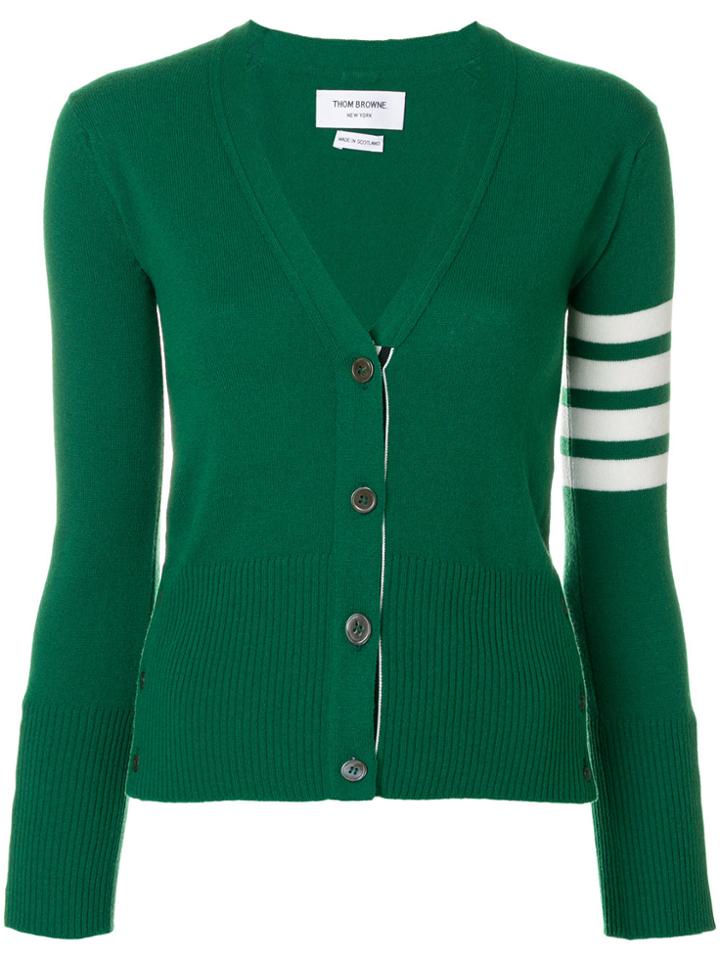 Thom Browne Classic V-neck Cardigan With 4-bar Stripe In Green
