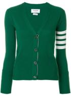Thom Browne Classic V-neck Cardigan With 4-bar Stripe In Green