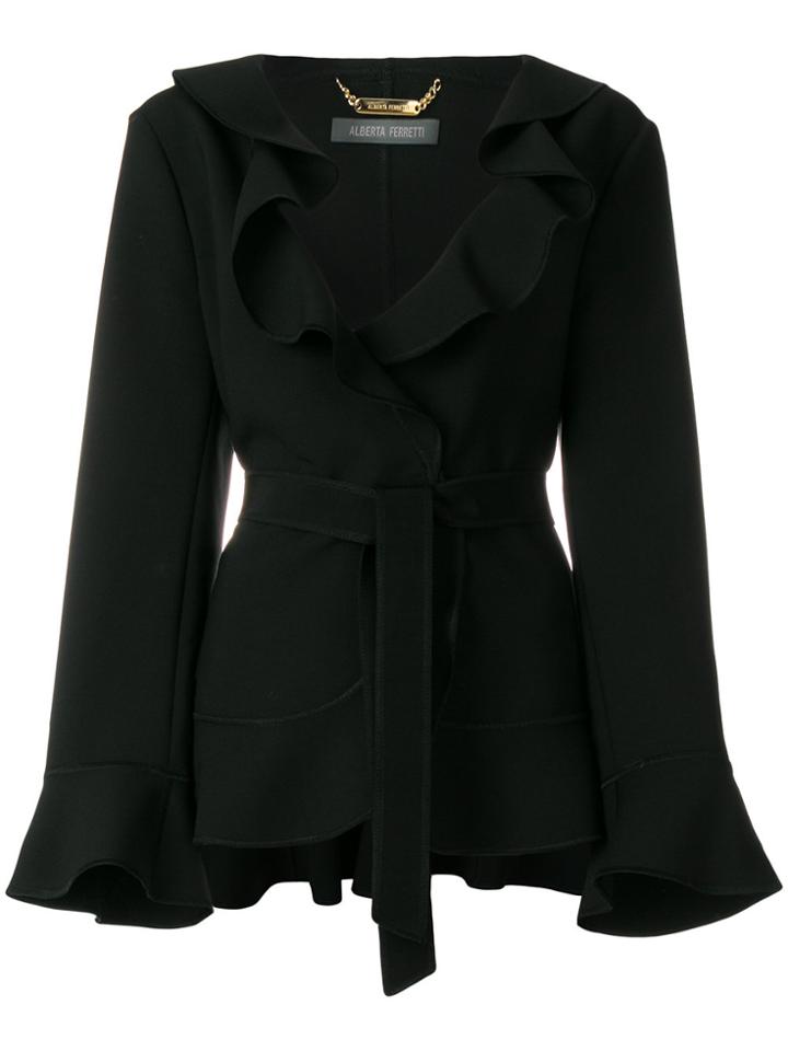 Alberta Ferretti Frill Trim Belt Jacket - Black