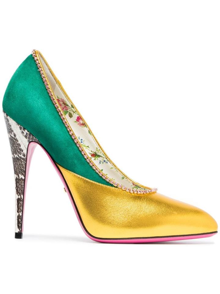 Gucci Yellow And Green Metallic 110 Heeled Pumps